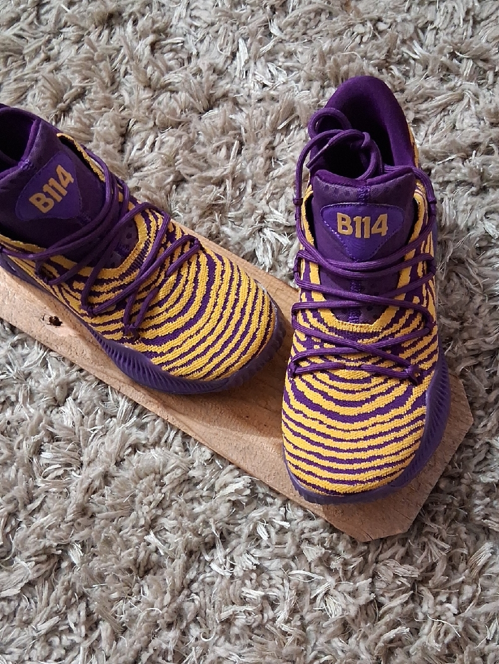 adidas Kids Purple and Yellow Knit Basketball Sneakers